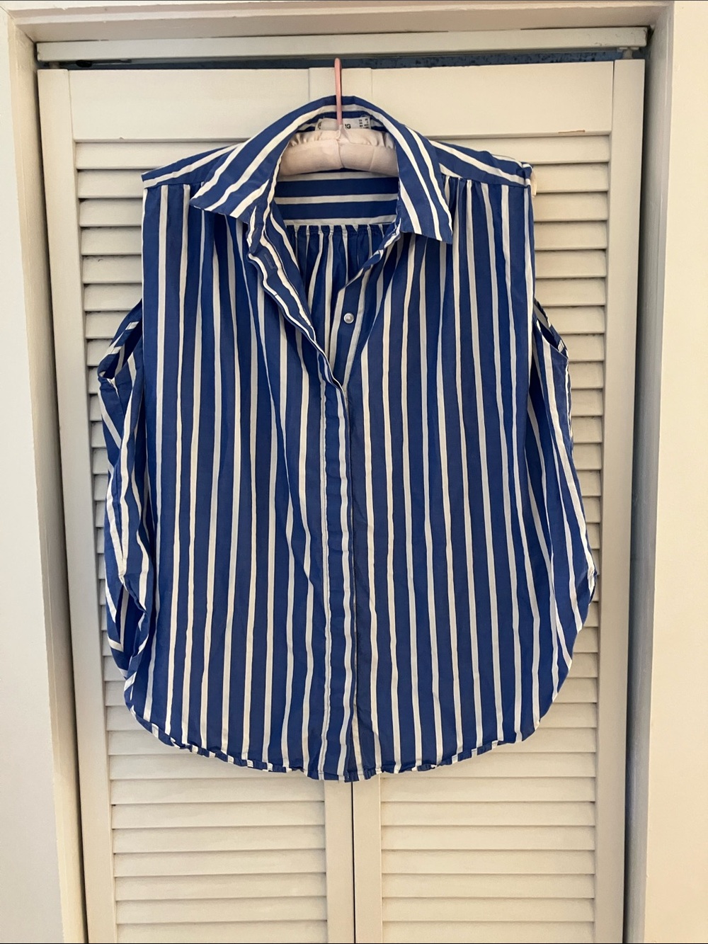 Mango Striped Boxy Button Down Sleeveless Shirt 2 XS